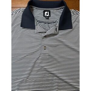 FJ Footjoy Golf Polo Shirt Men's Share Large White Blue Striped